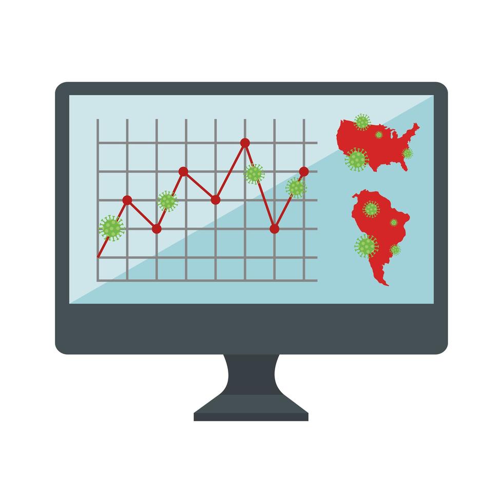 variation du marché boursier par covid 19 avec ordinateur et icônes vecteur