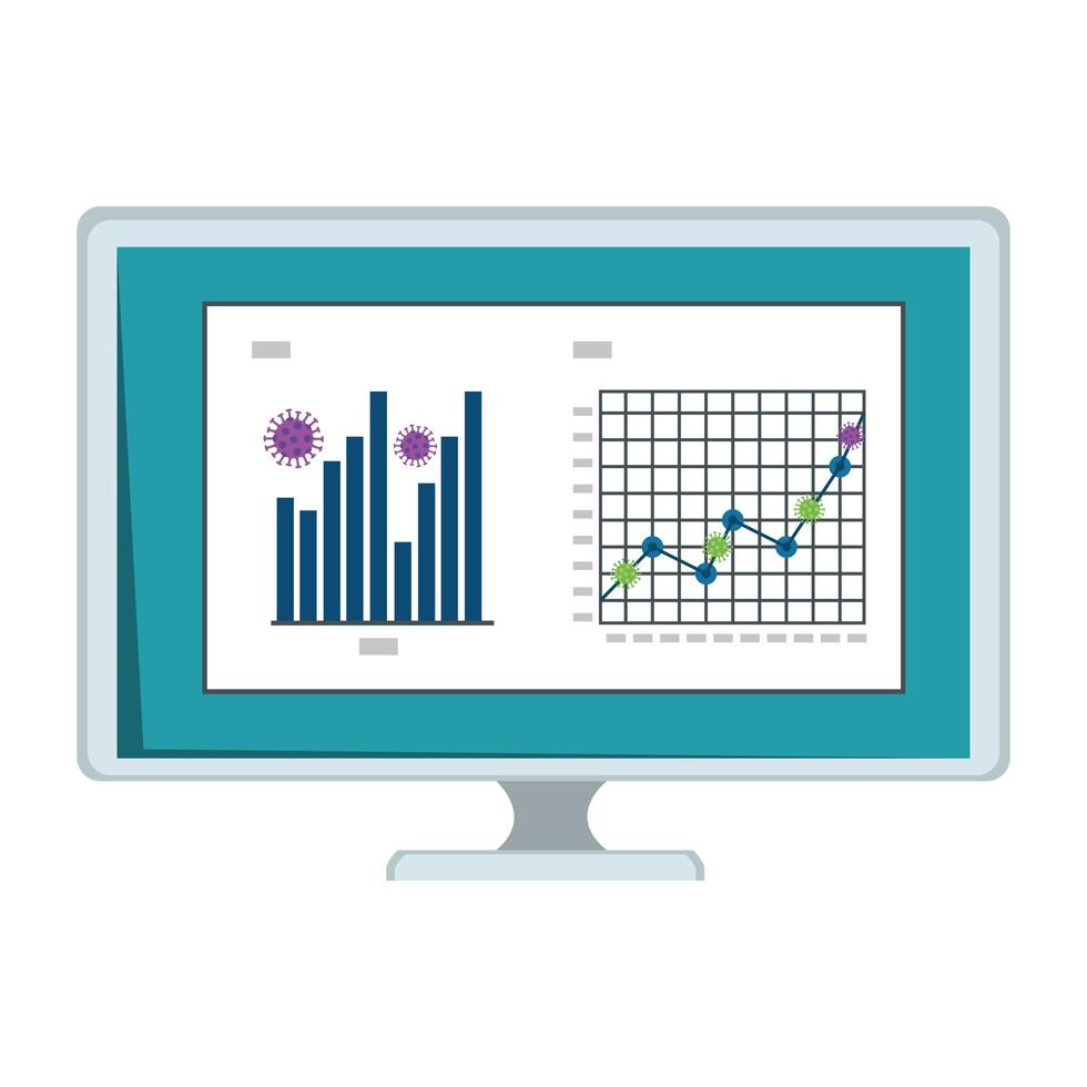 variation du marché boursier par covid 19 avec ordinateur et icônes vecteur