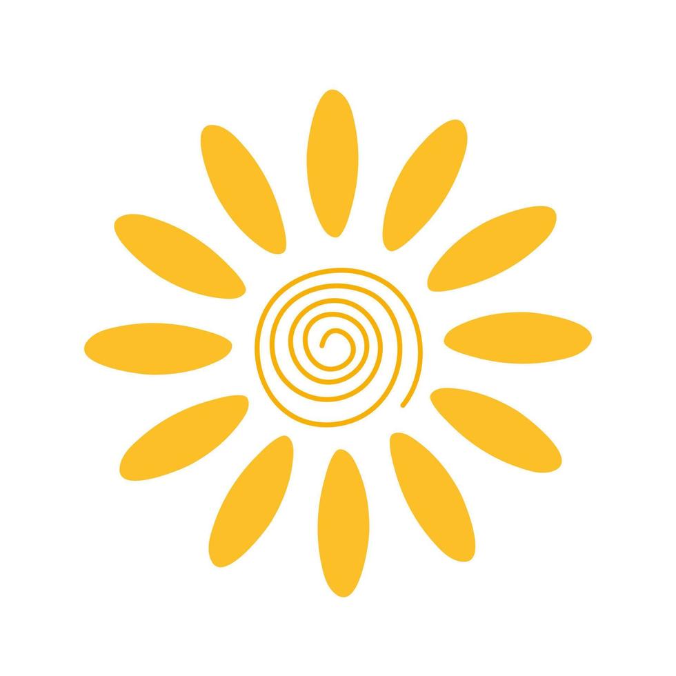 illustration plate de vecteur de soleil jaune simple avec milieu de forme ronde, jolie image d'été pour faire des cartes, décor, concept de vacances et conception de vacances et d'été pour les enfants