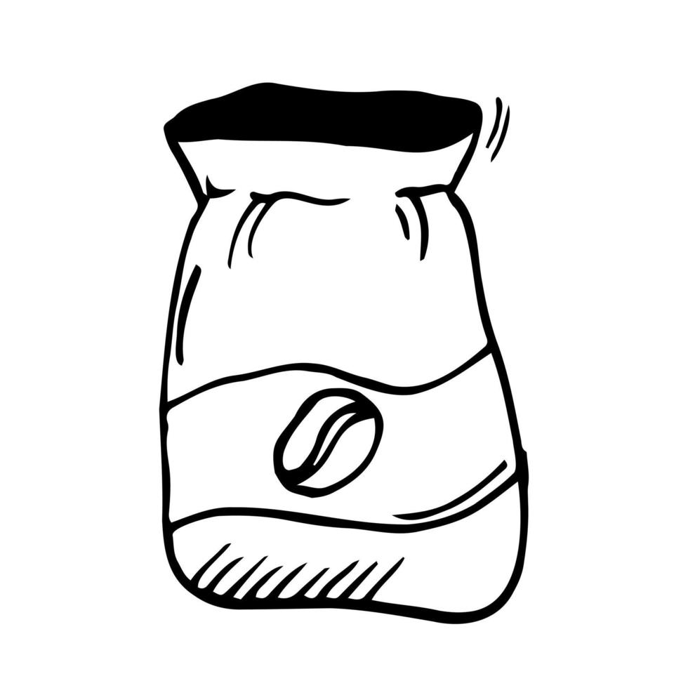 icône de doodle de sac de café dans le vecteur. illustration de sac de café dessiné à la main. illustration de sac de café doodle vecteur