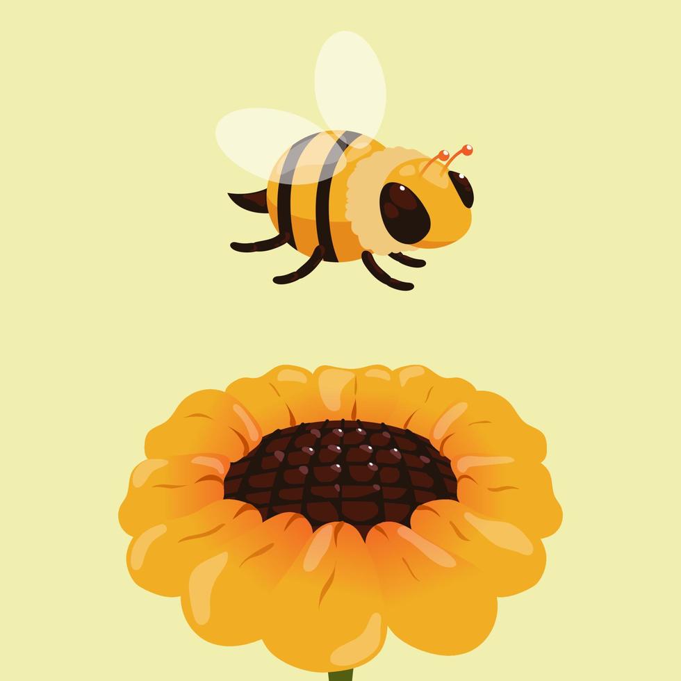 jolie abeille volant au-dessus d'un tournesol vecteur