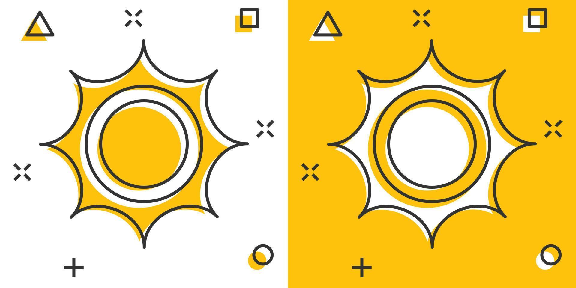 icône de soleil de dessin animé de vecteur dans le style comique. pictogramme d'illustration de concept de soleil d'été. concept d'effet d'éclaboussure d'entreprise de soleil.