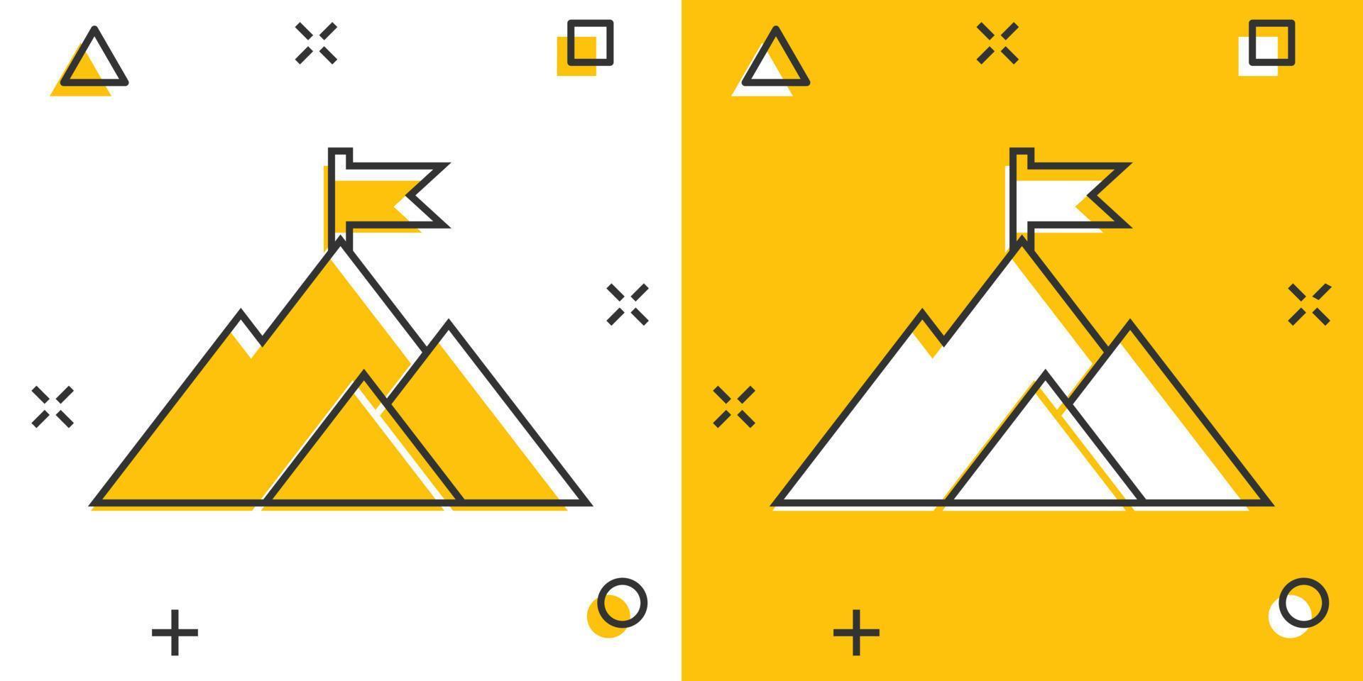 icône de champion de mission dans le style comique. illustration de vecteur de dessin animé de montagne sur fond blanc isolé. concept d'entreprise effet splash de leadership.