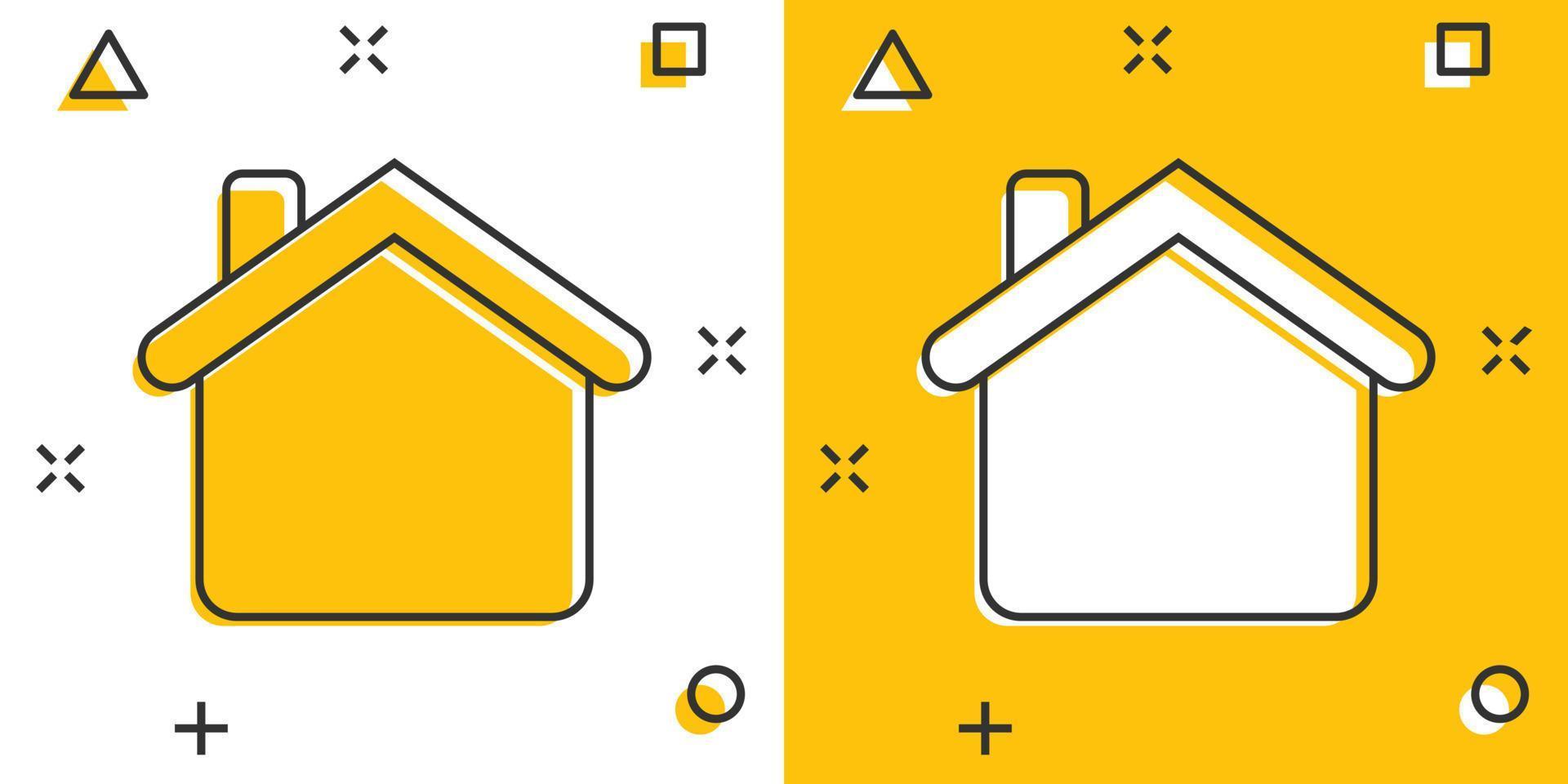 icône de construction de maison dans le style comique. pictogramme d'illustration de dessin animé de vecteur d'appartement à la maison. effet d'éclaboussure de concept d'entreprise d'habitation de maison.