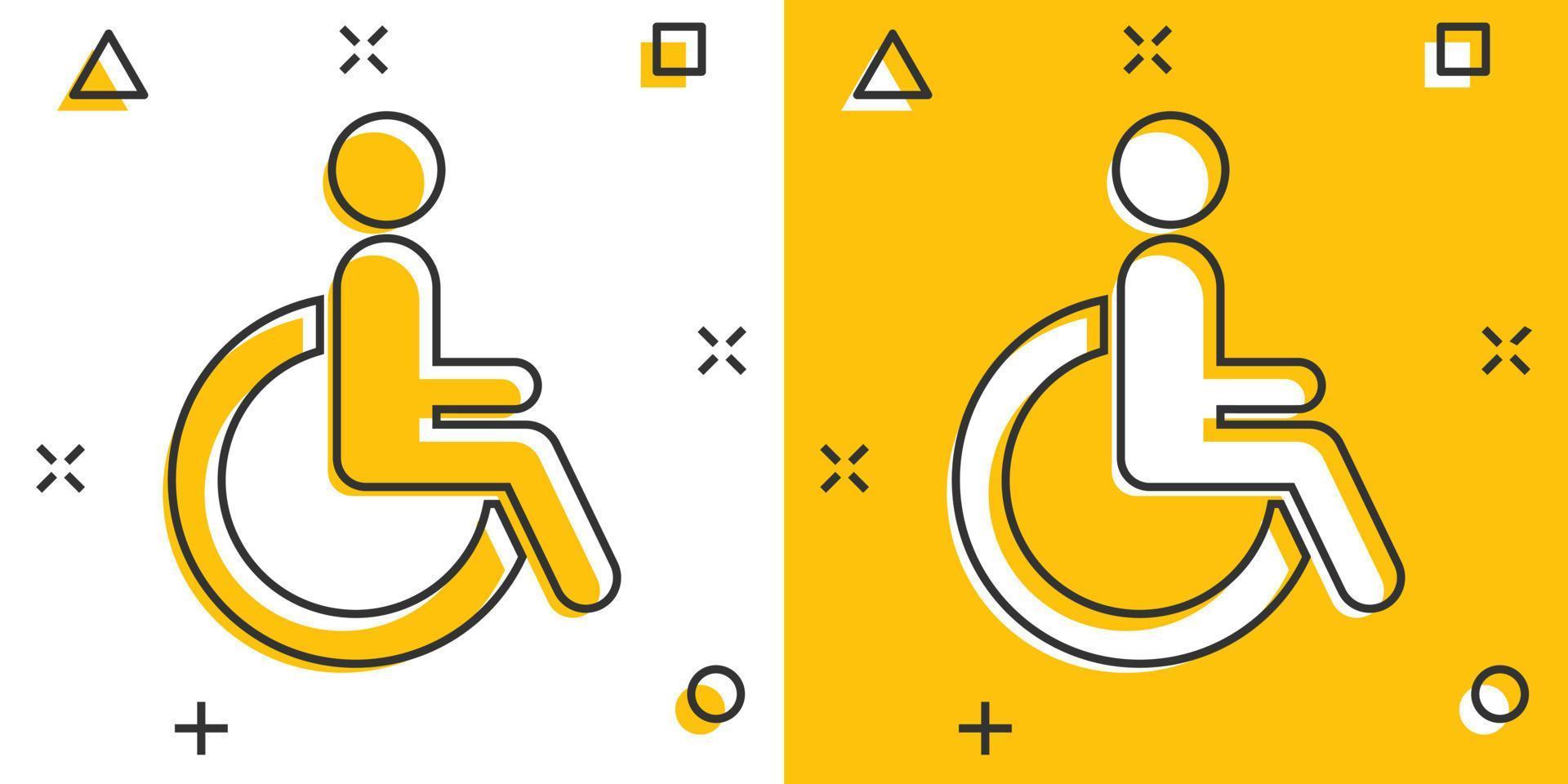 homme de dessin animé de vecteur en icône de fauteuil roulant dans le style comique. pictogramme d'illustration de signe invalide handicapé. concept d'effet d'éclaboussure d'entreprise de personnes.