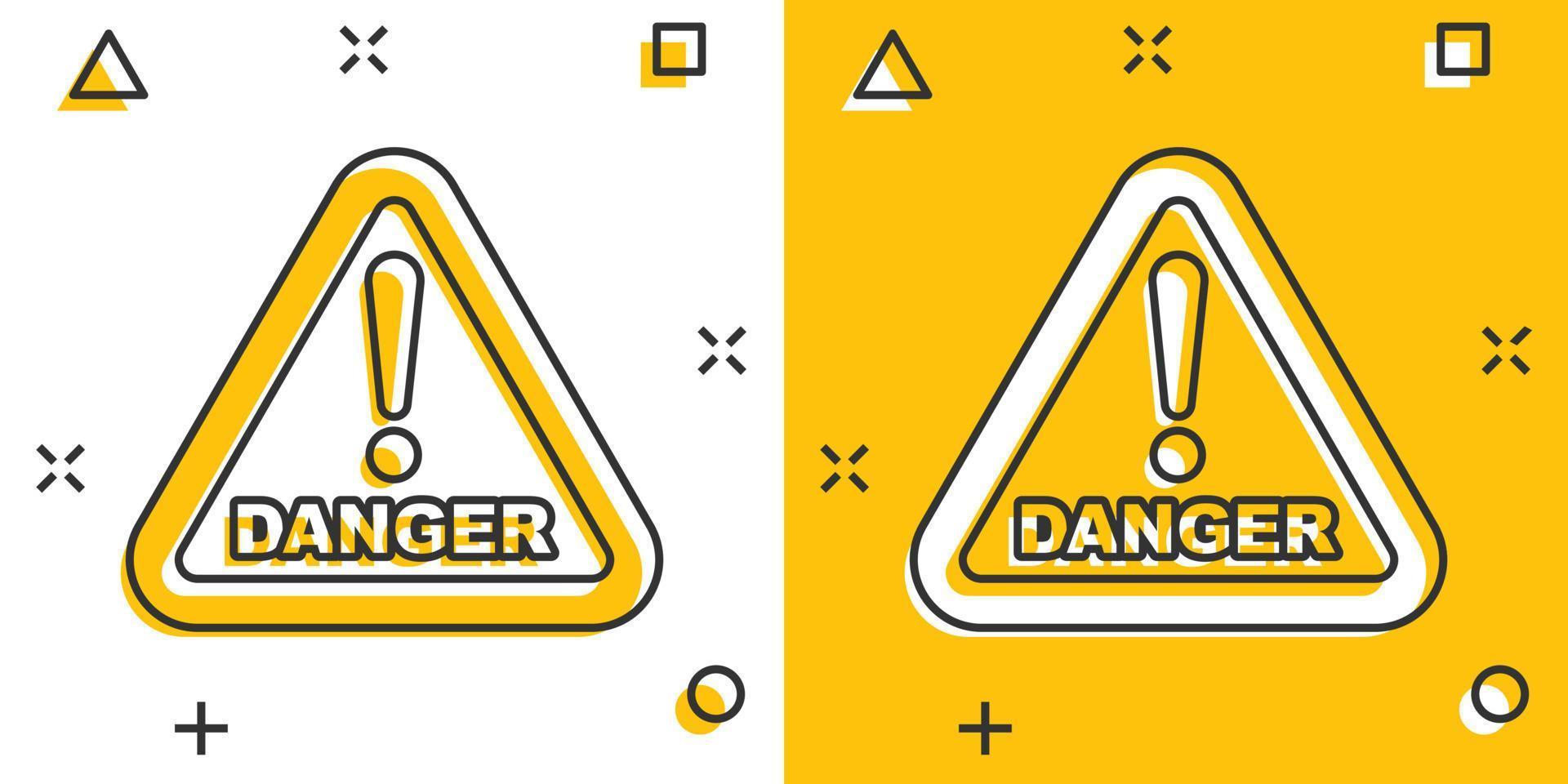 icône de danger de dessin animé de vecteur dans le style comique. attention pictogramme d'illustration de signe de mise en garde. concept d'effet d'éclaboussure d'entreprise de danger.