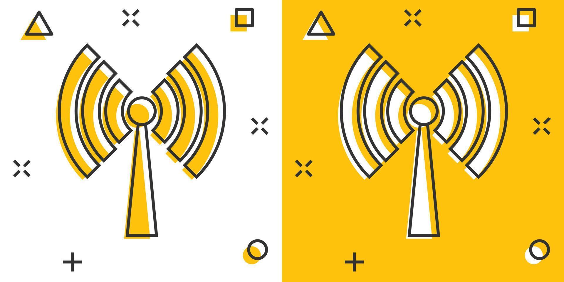 icône internet wifi dans le style comique. pictogramme d'illustration de dessin animé de vecteur de technologie sans fil wi-fi. effet d'éclaboussure du concept d'entreprise réseau wifi.