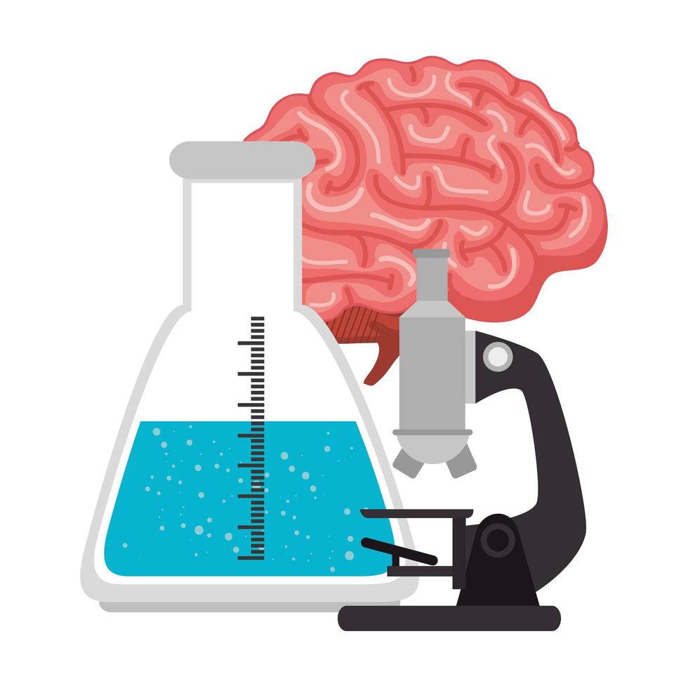 microscope avec tube à essai et cerveau vecteur