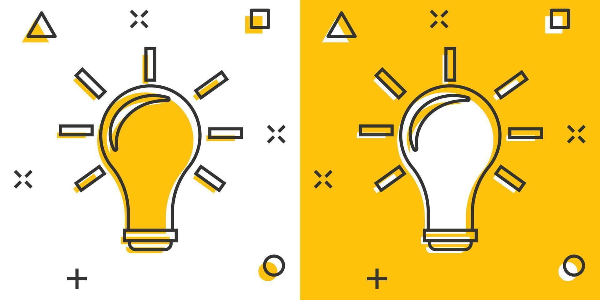 icône d'ampoule de dessin animé dans le style comique. pictogramme d'illustration d'idée. signe de lampe splash concept d'entreprise. vecteur