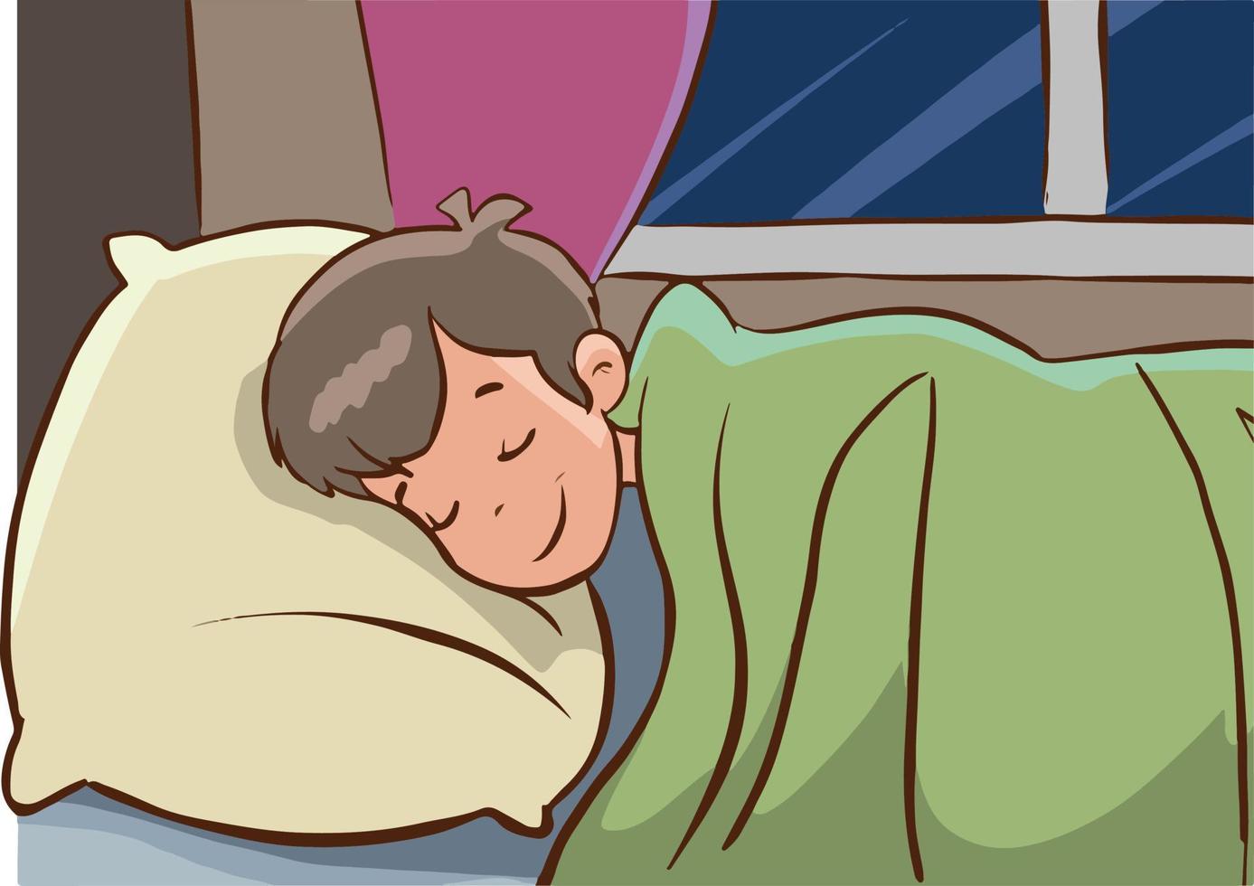 illustration vectorielle d'un garçon dormant dans son lit. vecteur