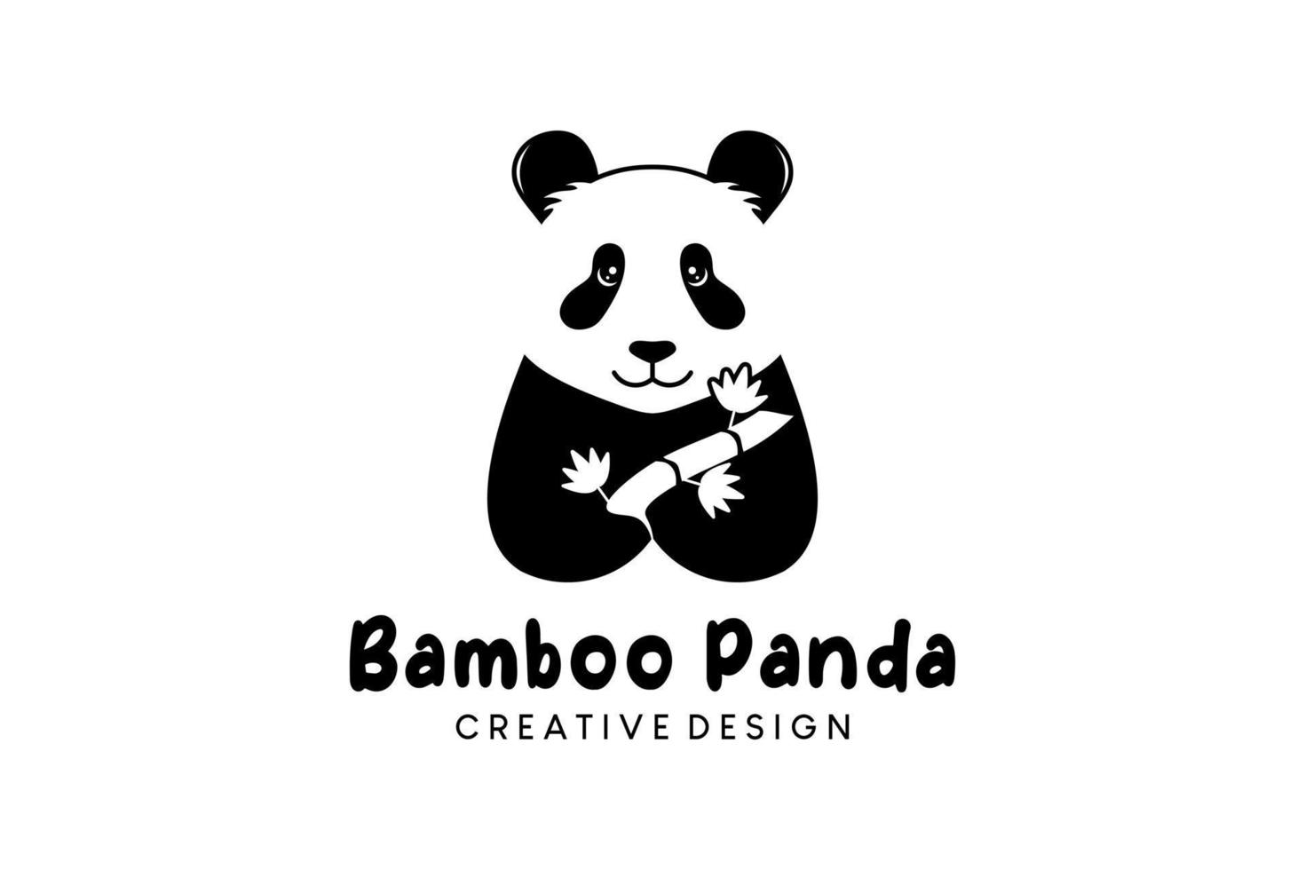 panda simple étreignant la conception de logo d'icône de bambou, illustration vectorielle vecteur