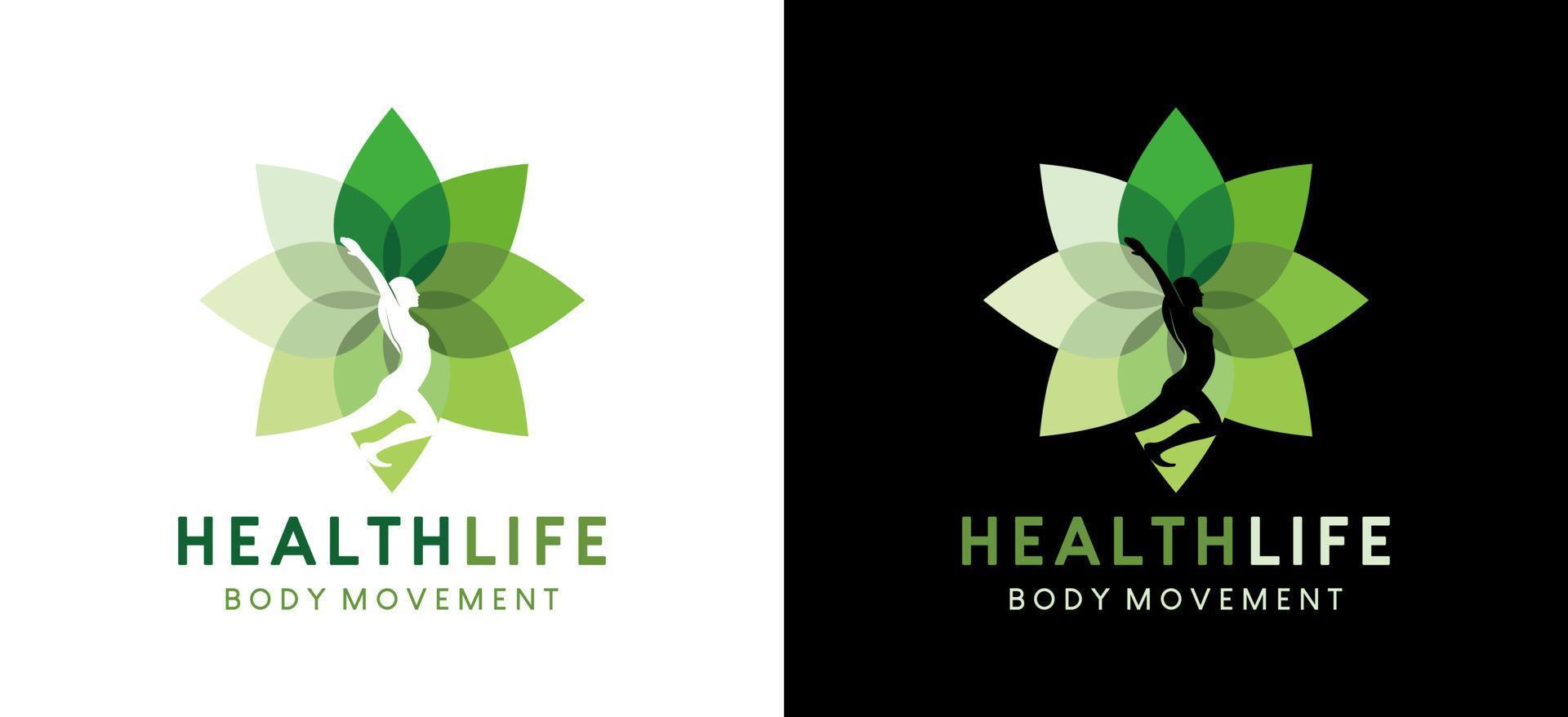 création de logo de fleur humaine, illustration vectorielle de mode de vie sain avec silhouette de geste de femme yoga vecteur
