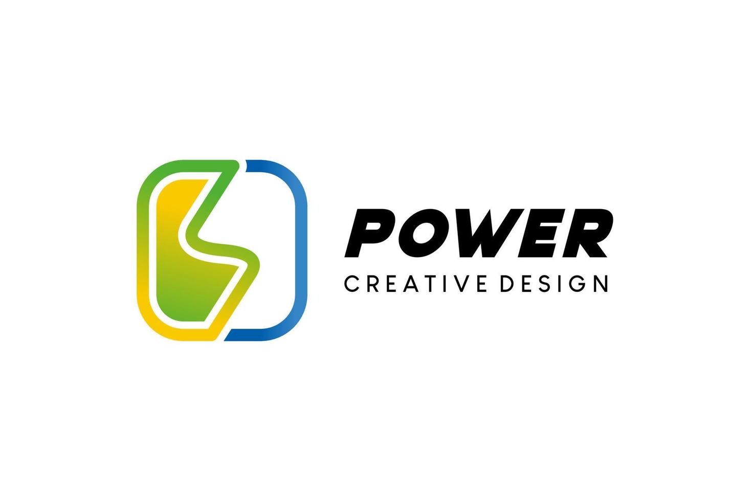 création de logo de puissance énergétique de la lettre colorée, illustration vectorielle de la tension électrique ou de la foudre dans le logo de la boîte vecteur