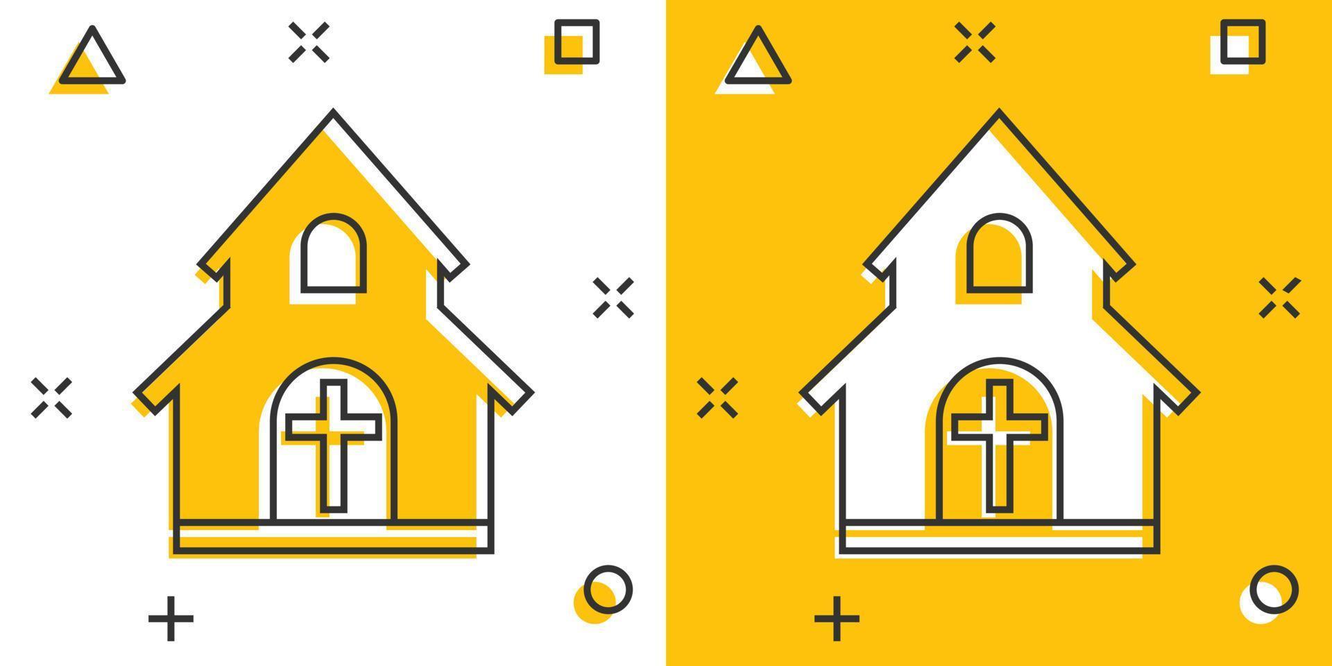 icône de sanctuaire d'église de dessin animé de vecteur dans le style comique. pictogramme d'illustration de signe de chapelle. concept d'effet d'éclaboussure d'affaires d'église.