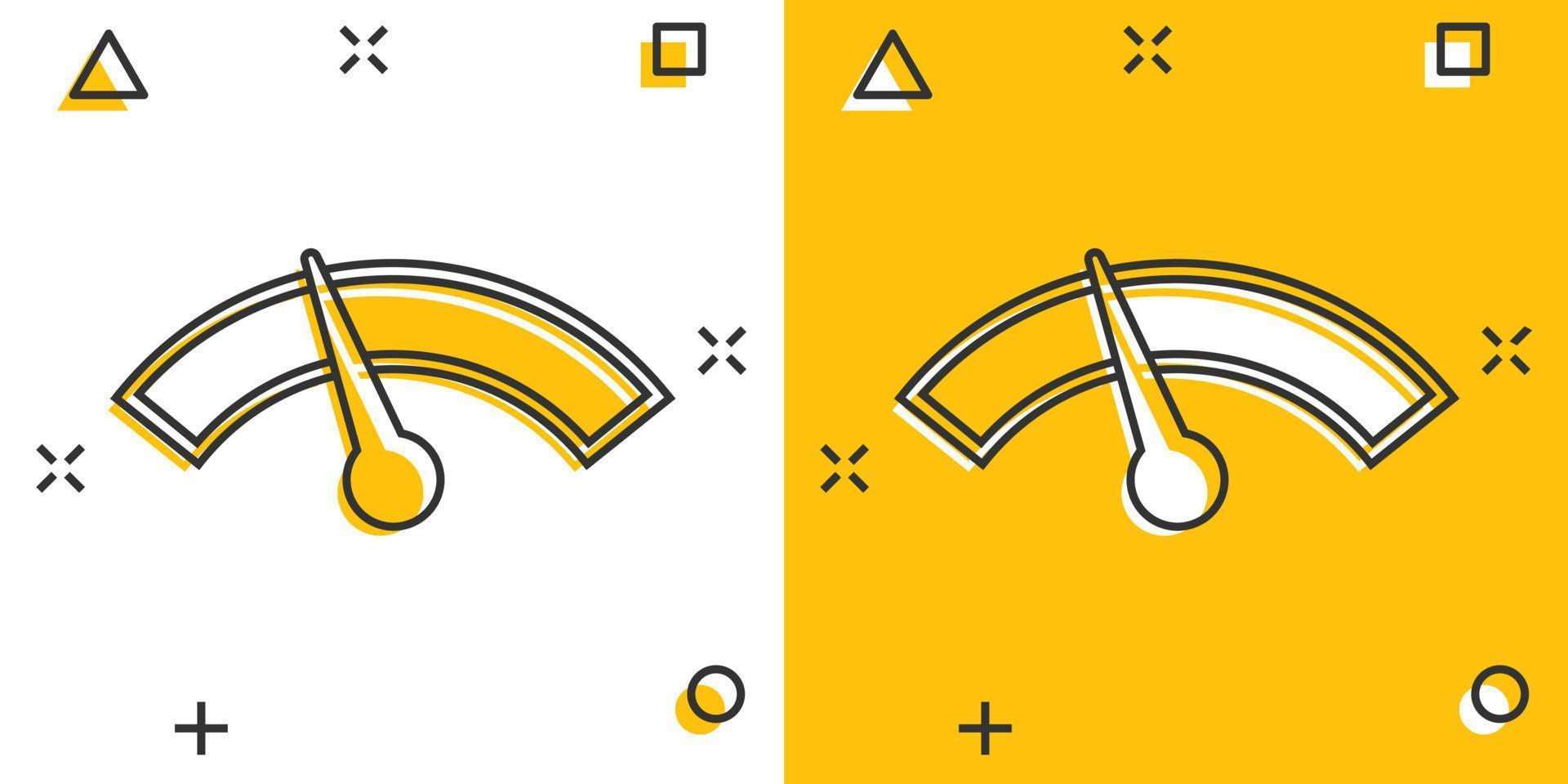 icône de tableau de bord de dessin animé de vecteur dans le style comique. pictogramme d'illustration de signe de compteur de niveau. concept d'effet d'éclaboussure d'affaires de vitesse.