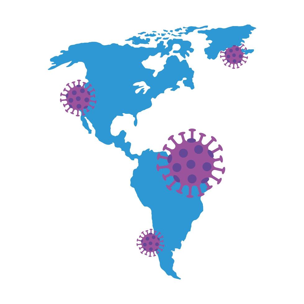 continent américain avec des particules de covid19 vecteur