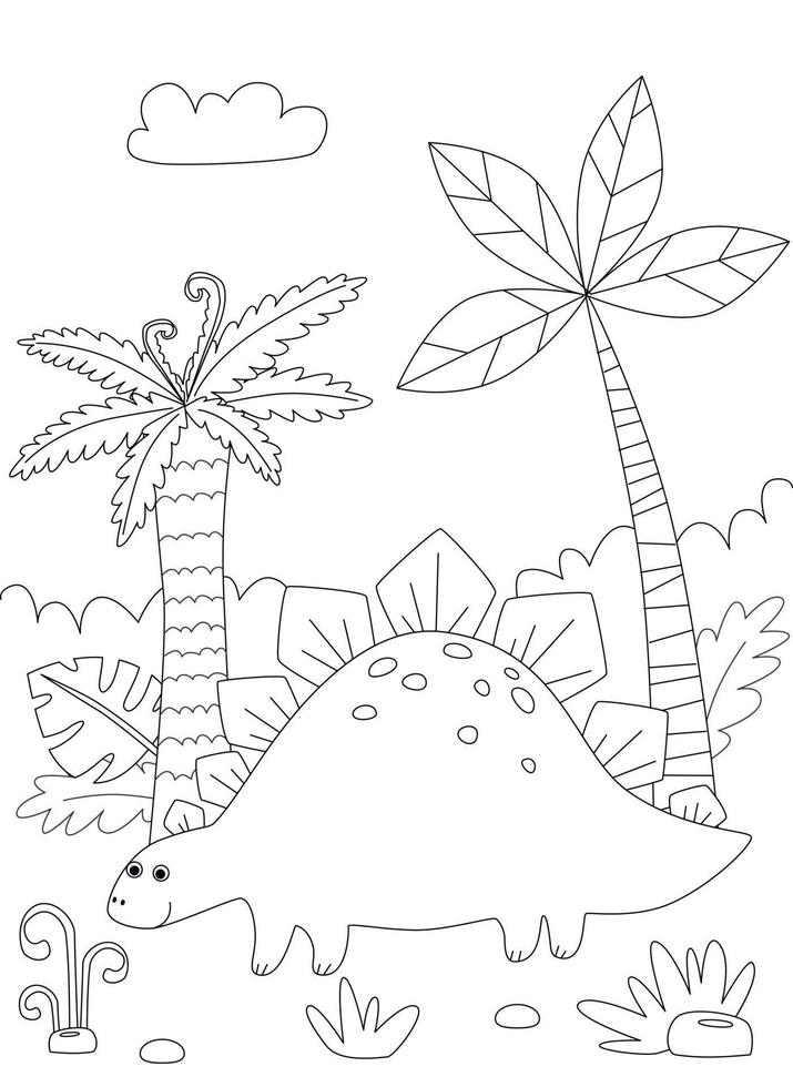 stégosaure de dinosaure drôle de bande dessinée. illustration vectorielle noir et blanc pour livre de coloriage vecteur