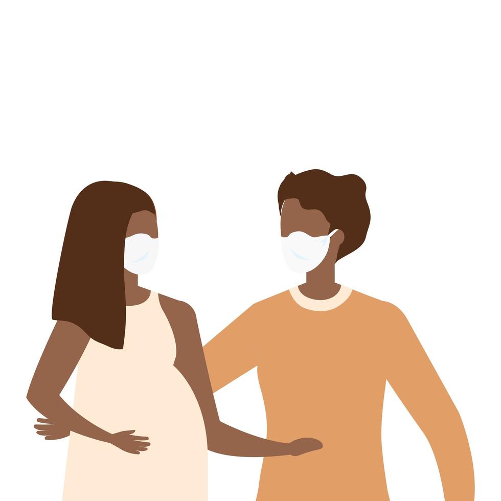 couple grossesse afro à l'aide d'un masque facial vecteur