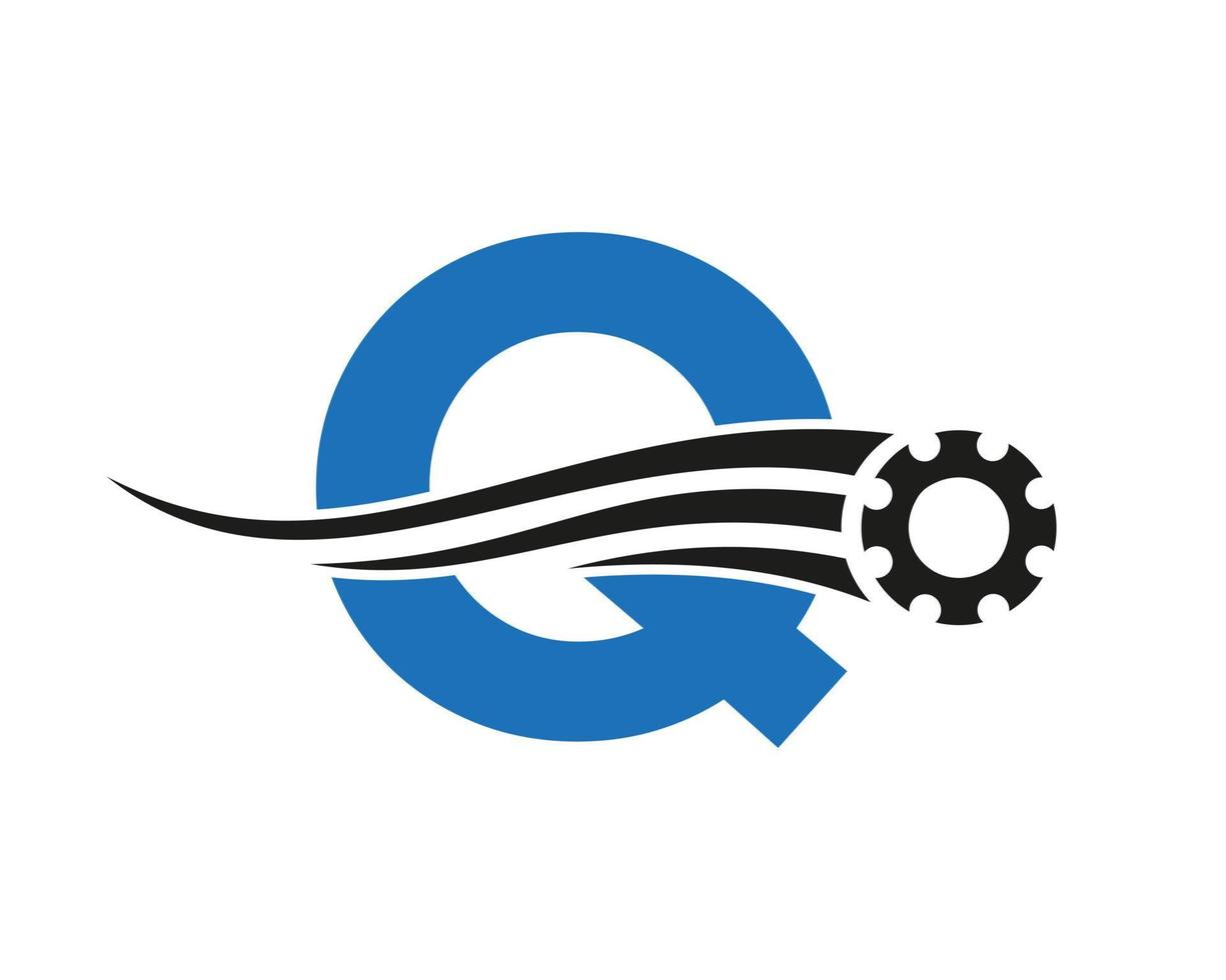 logo de la roue dentée de la lettre q. icône industrielle automobile, logo d'engrenage, symbole de réparation de voiture vecteur