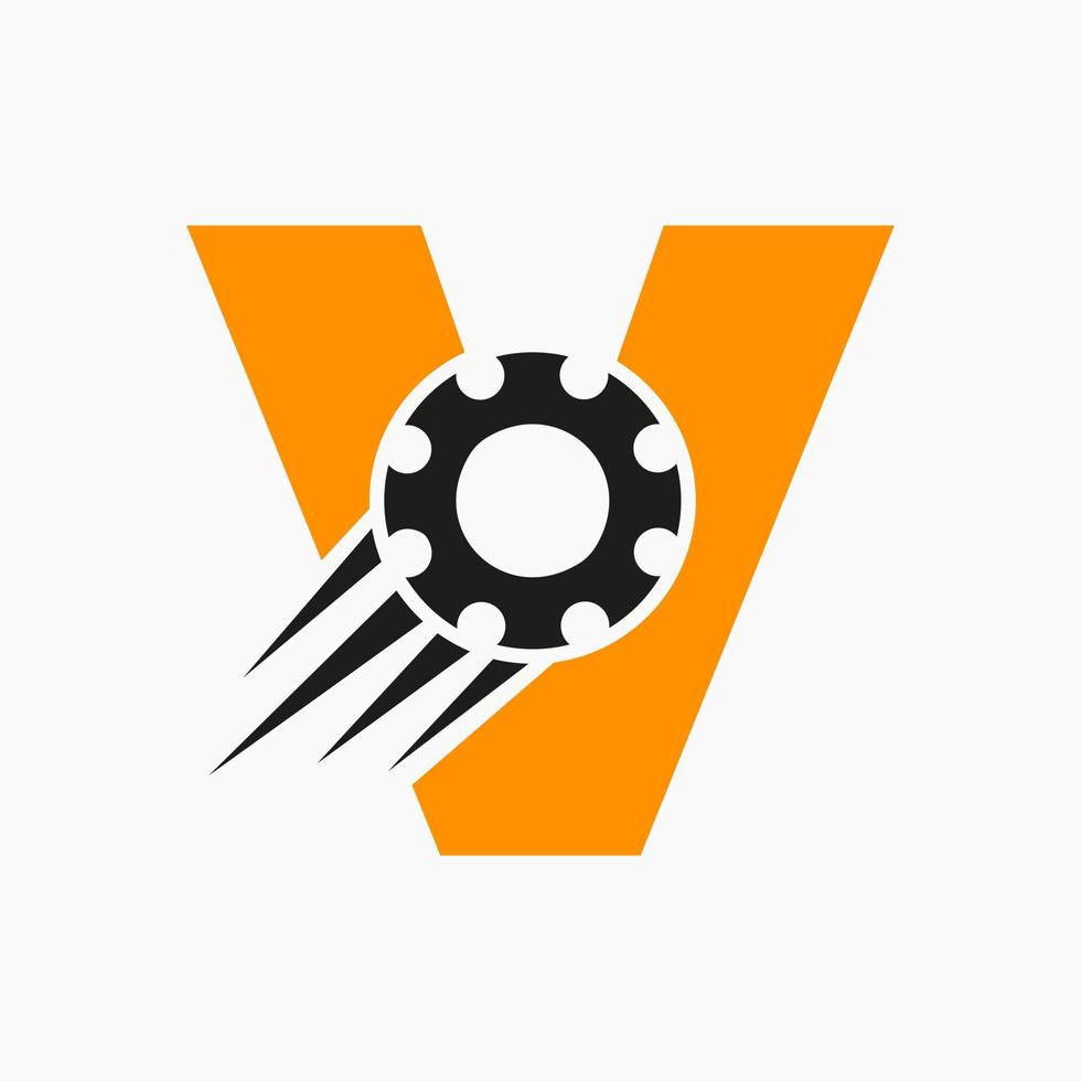 logo de roue dentée de la lettre v gear. icône industrielle automobile, logo d'engrenage, symbole de réparation de voiture vecteur