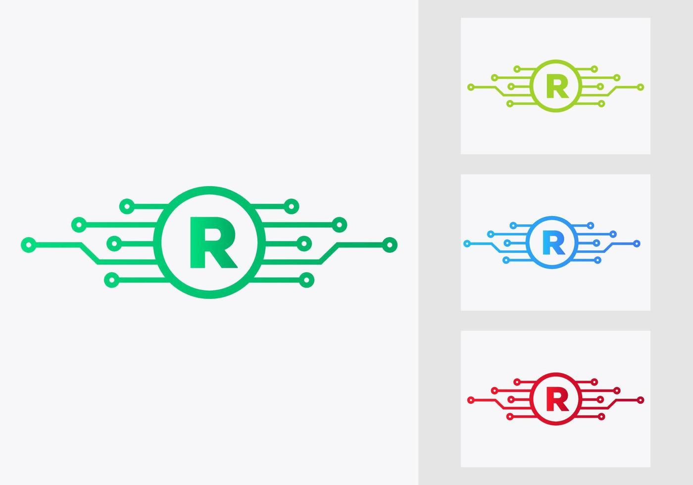 modèle de conception de logo de technologie lettre r. création de logo de réseau vecteur