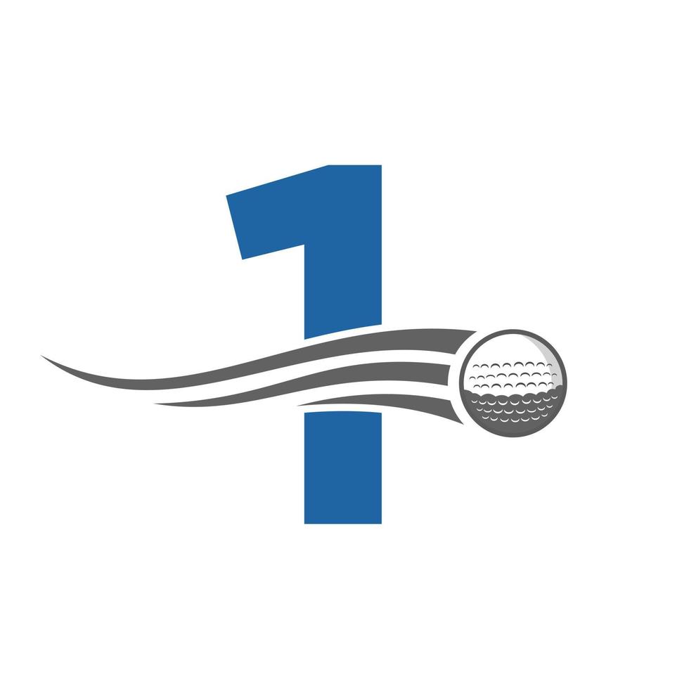 concept de logo de golf lettre 1 avec icône de balle de golf en mouvement. modèle de vecteur de symbole de logo de sport de hockey