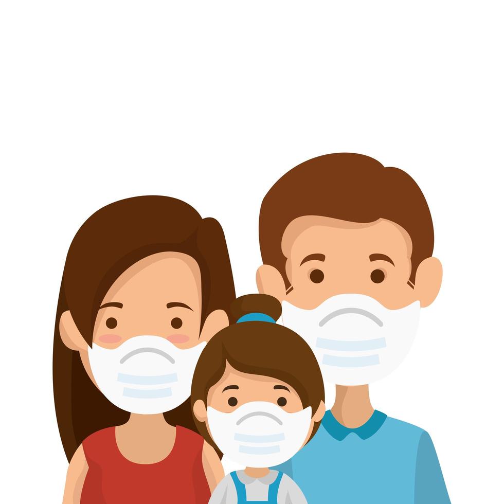 parents avec fille utilisant un masque facial vecteur