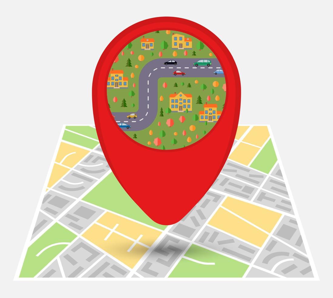 carte d'une ville imaginaire avec point sur la carte avec la route dans le parc. illustration vectorielle. vecteur