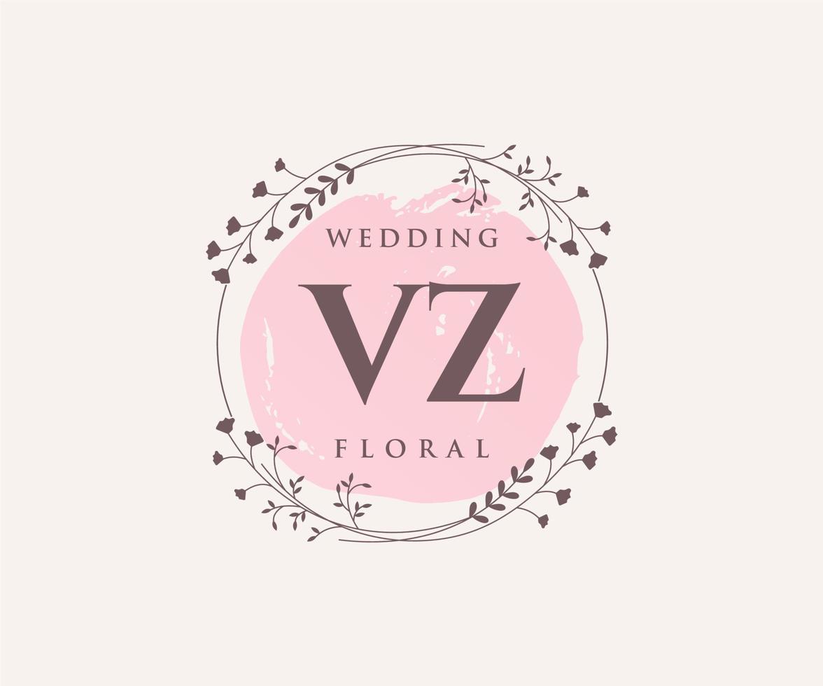 modèle de logos de monogramme de mariage lettre initiales vz, modèles minimalistes et floraux modernes dessinés à la main pour cartes d'invitation, réservez la date, identité élégante. vecteur