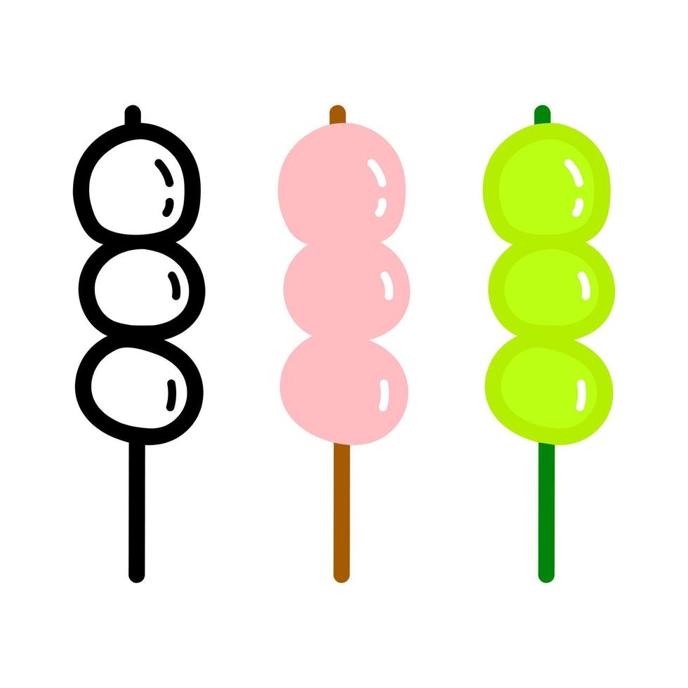 icône de doodle simple de nourriture sucrée moti asiatique isolé sur fond blanc. ensemble mochi. vecteur