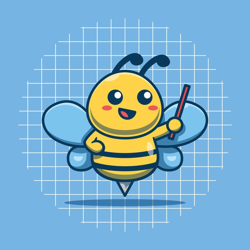 personnage d'abeille mignon étudiant avec illustration d'icône de dessin animé de bâton vecteur