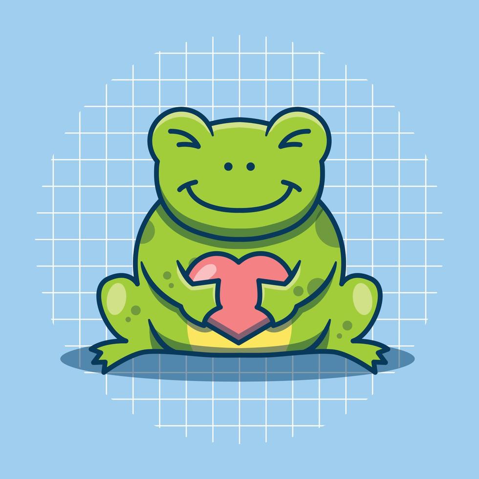 personnage de grenouille mignon tenant illustration d'icône de dessin animé de coeur vecteur