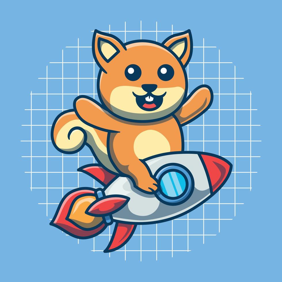 personnage d'écureuil mignon volant avec illustration vectorielle de fusée. style de dessin animé plat. vecteur