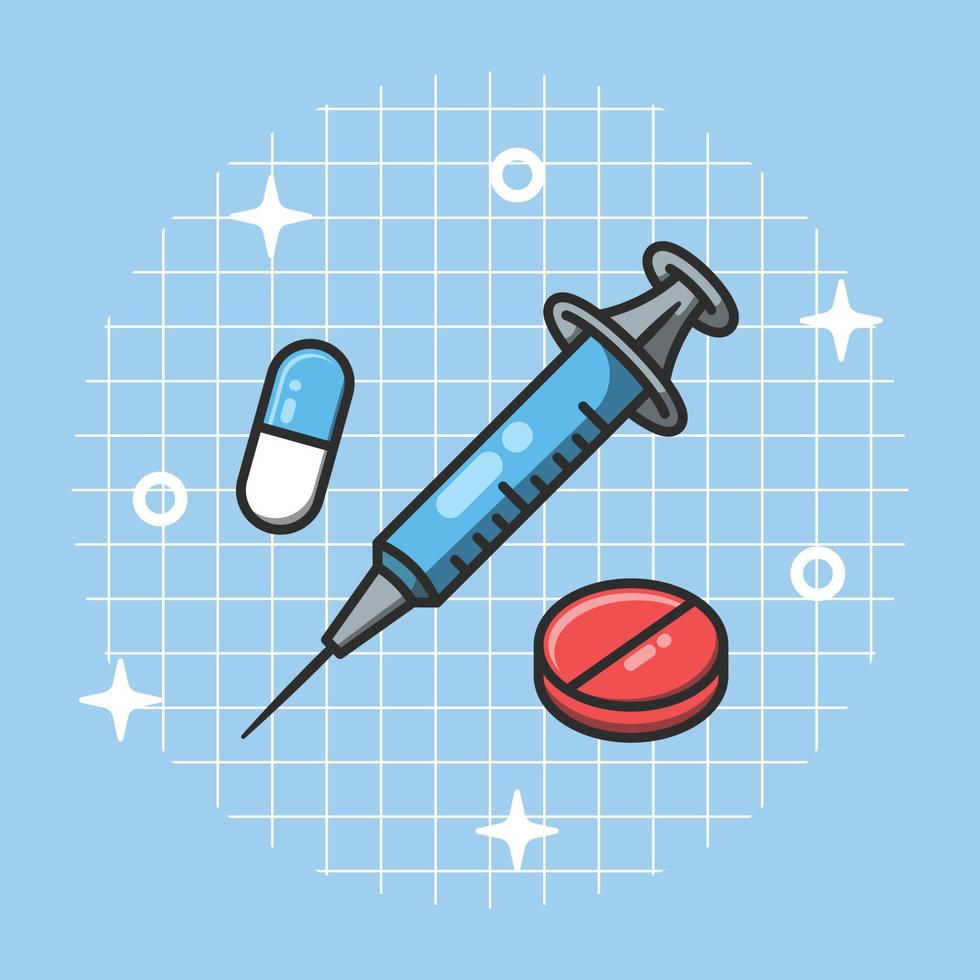 illustration de dessin animé de vecteur d'injection et de médecine