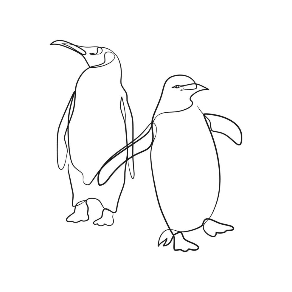 dessin d'art continu d'une ligne de pingouin vecteur