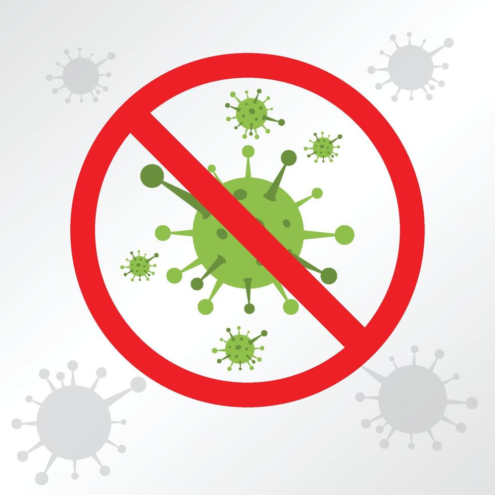 arrière-plan coronavirus avec signe d'interdiction rouge, nouvelle bactérie coronavirus 2019-ncov.pas d'infection et arrêter les concepts de coronavirus. cellule de coronavirus dangereuse en chine, wuhan. icône de vecteur isolé