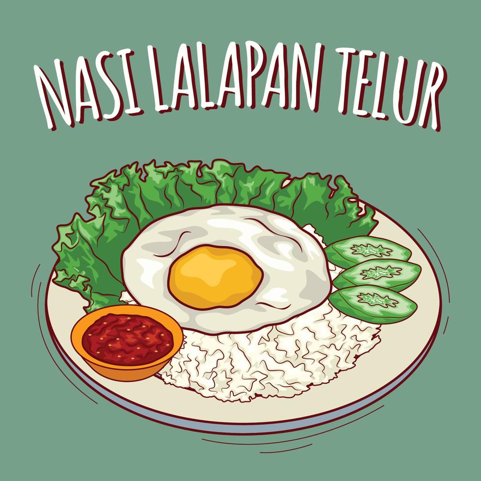 nasi lalapan telur illustration cuisine indonésienne avec style cartoon vecteur