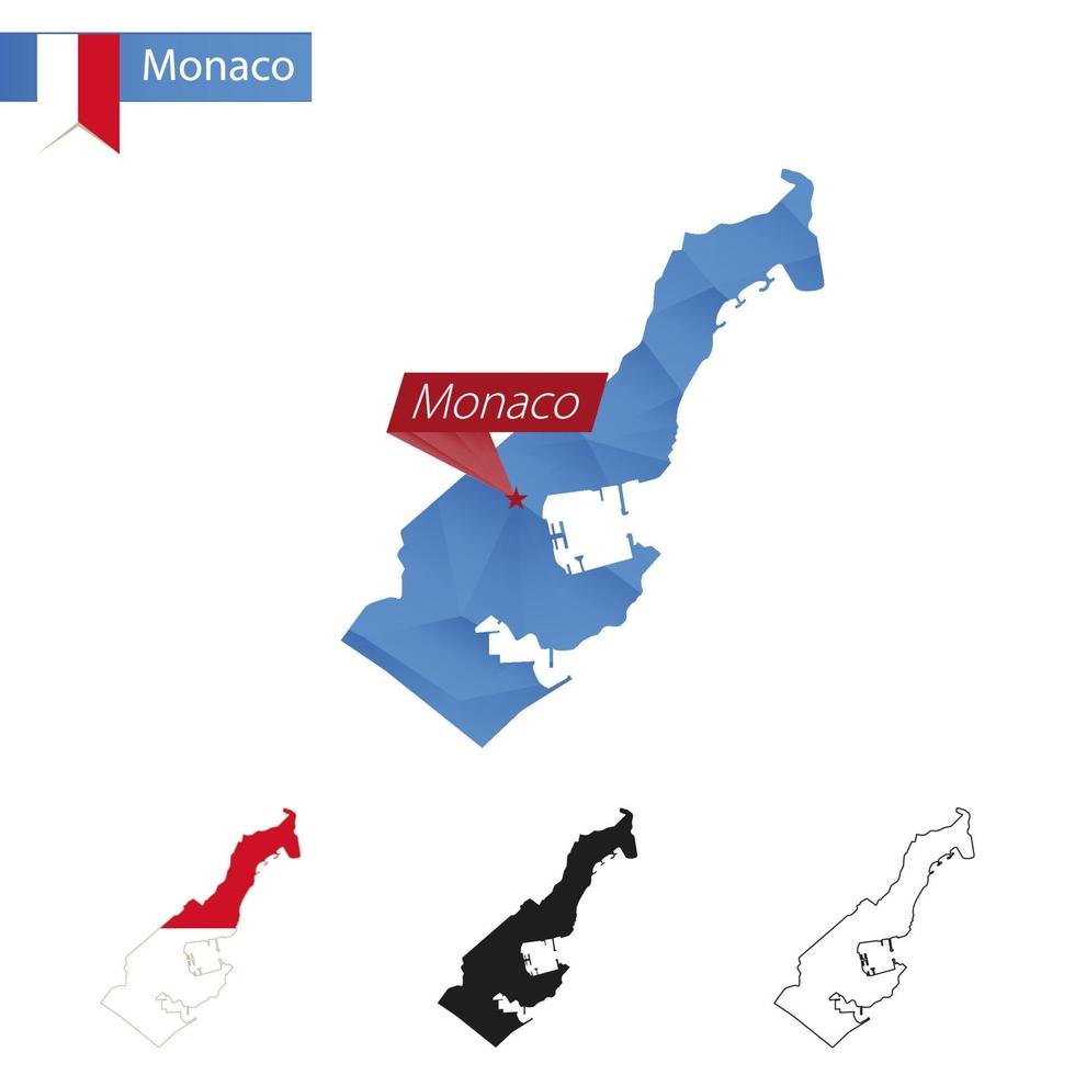 carte bleu monaco low poly avec capitale. vecteur