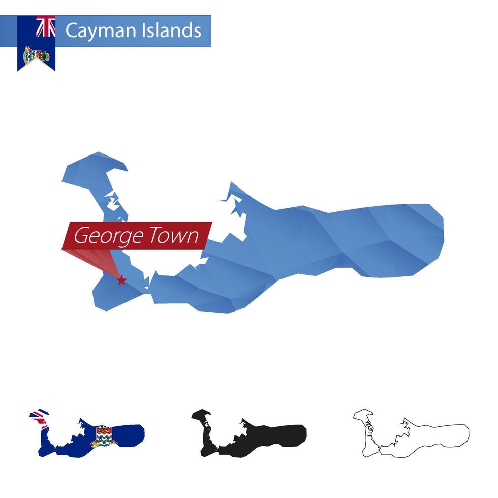 carte bleue low poly des îles caïmans avec la capitale george town. vecteur