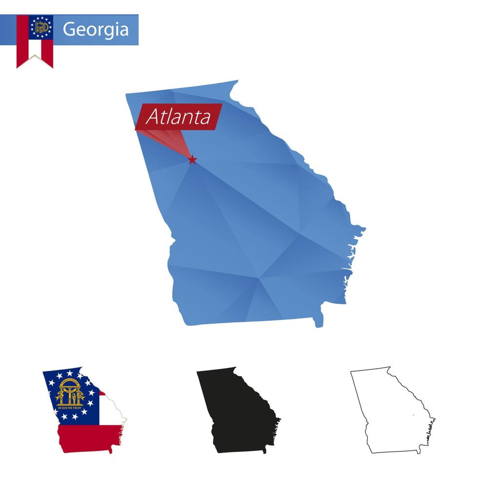 carte bleu low poly de l'état de géorgie avec la capitale atlanta. vecteur