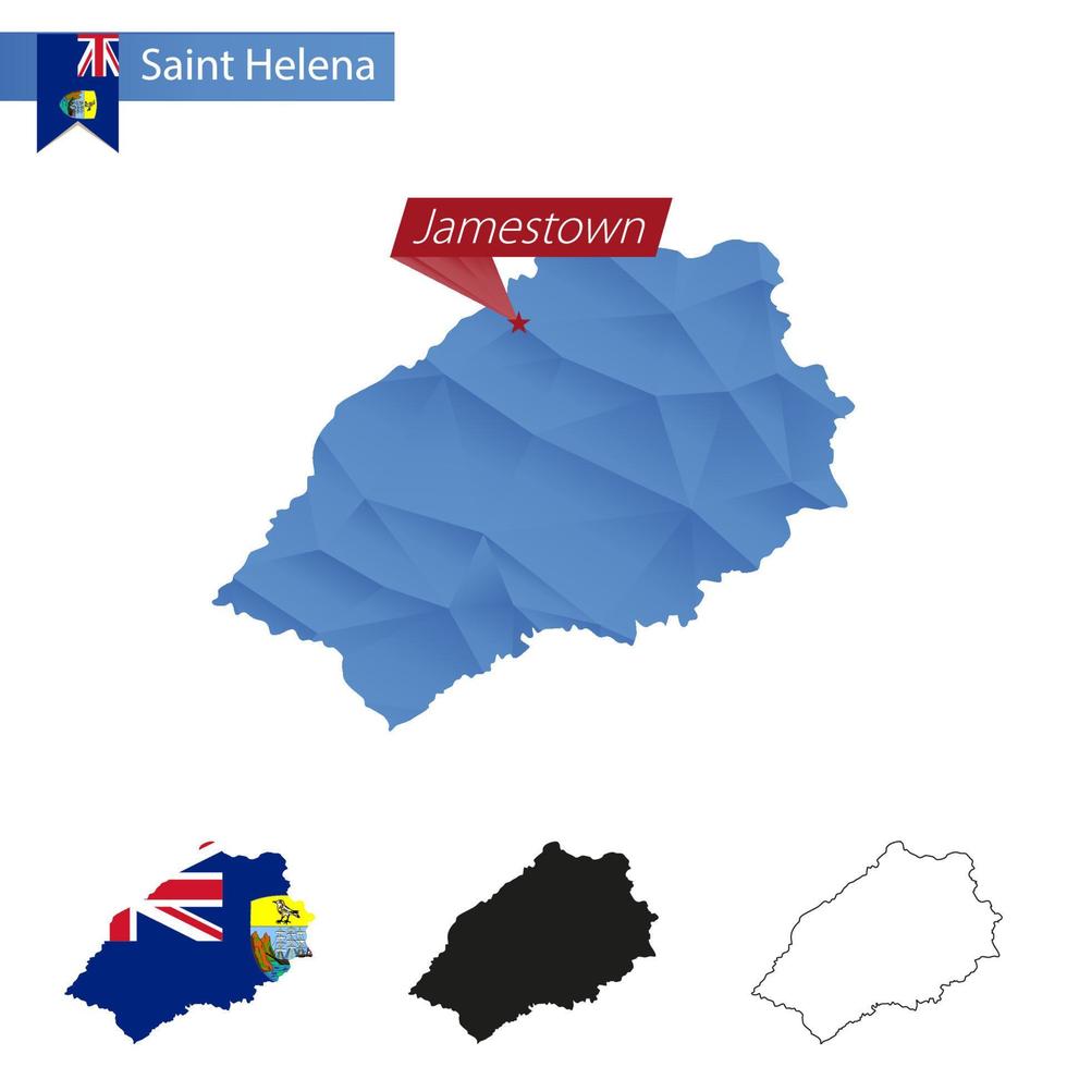 carte bleue basse poly de sainte-hélène avec la capitale jamestown. vecteur
