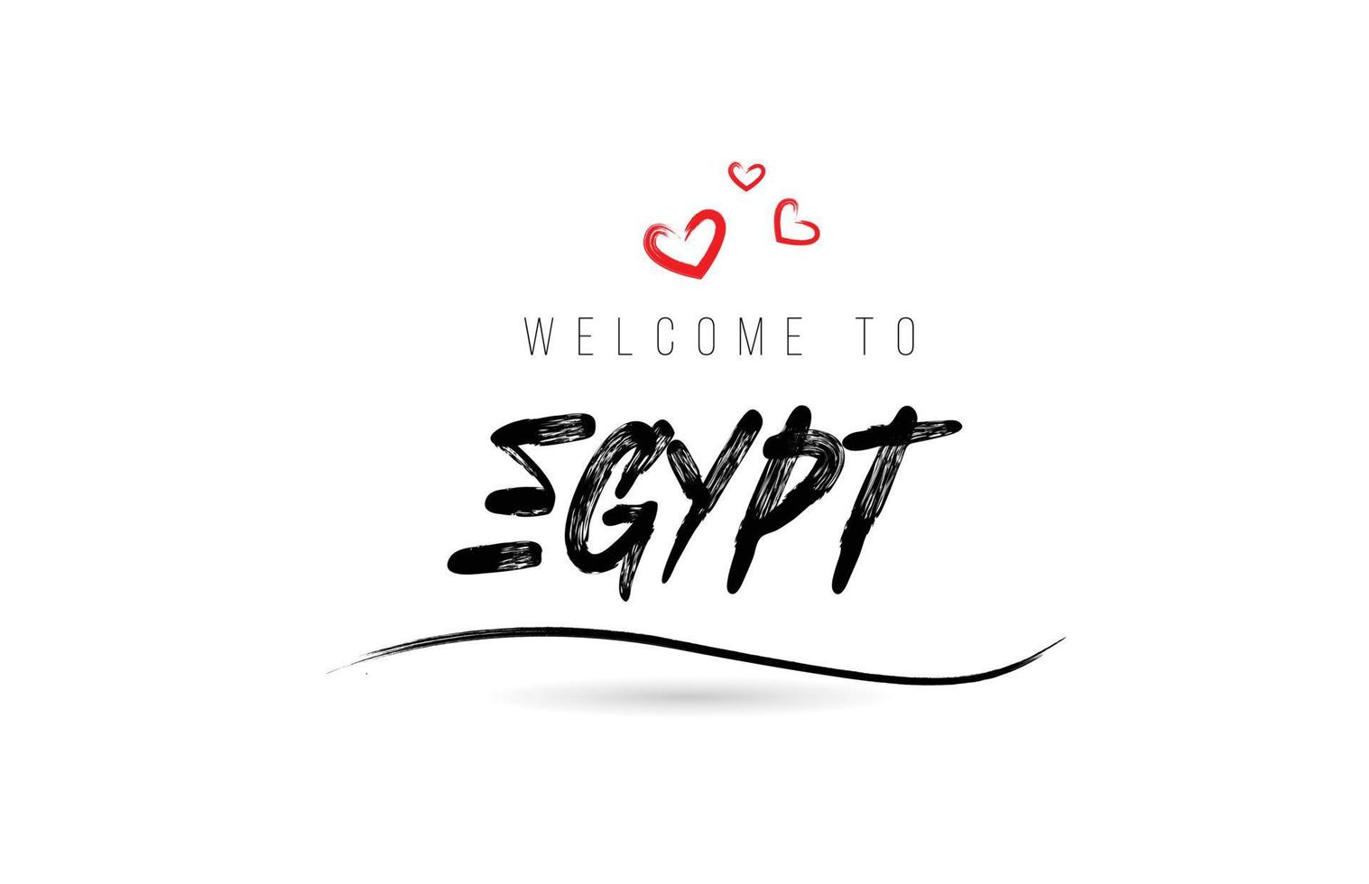 bienvenue en typographie de texte pays egypte avec coeur d'amour rouge et nom noir vecteur