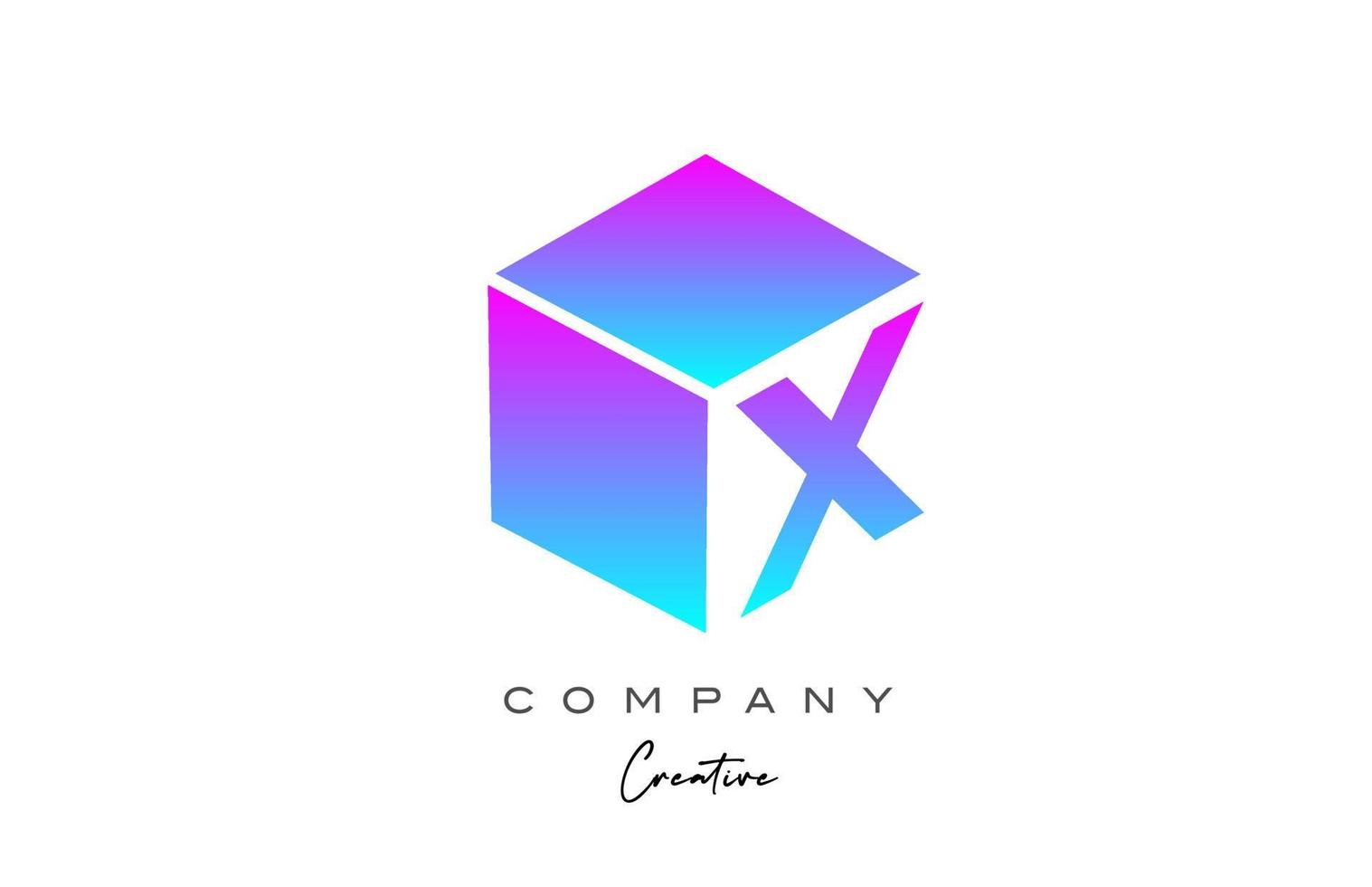 cube bleu rose x lettre alphabet lettre logo icône design. modèle de conception créative pour les entreprises vecteur