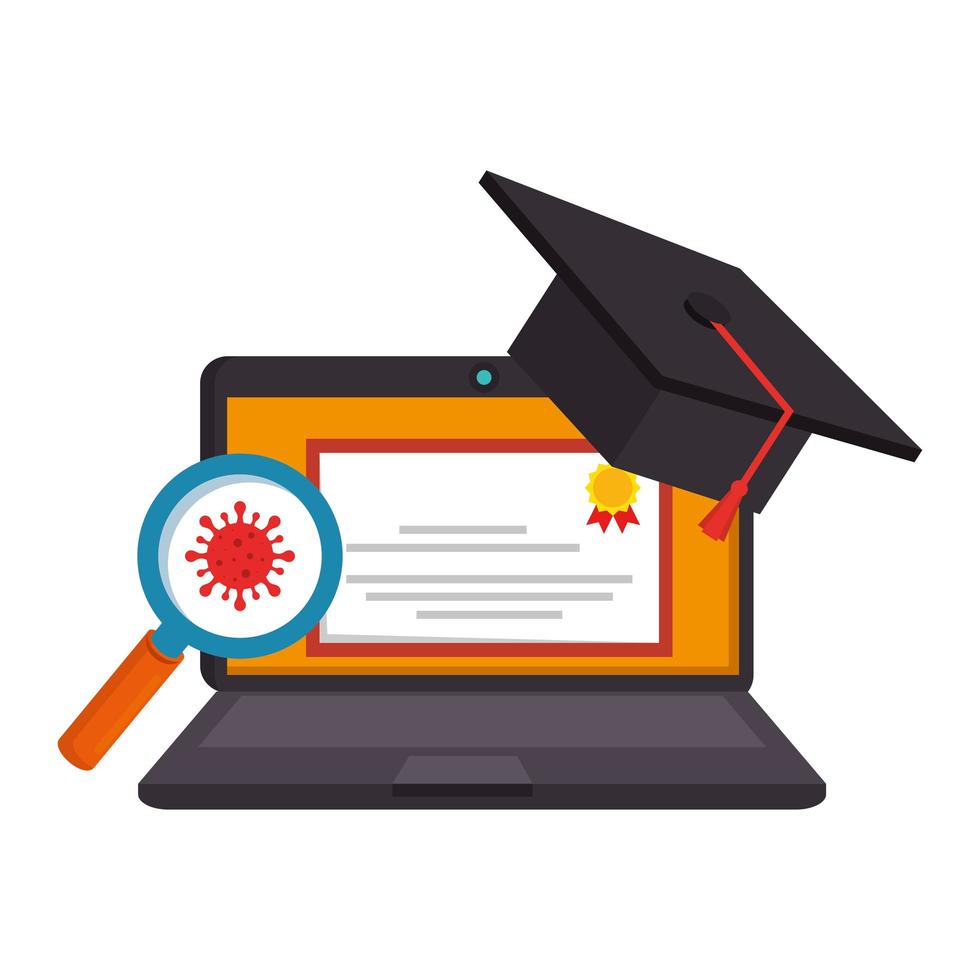 diplôme d & # 39; éducation en ligne avec ordinateur portable et icônes vecteur