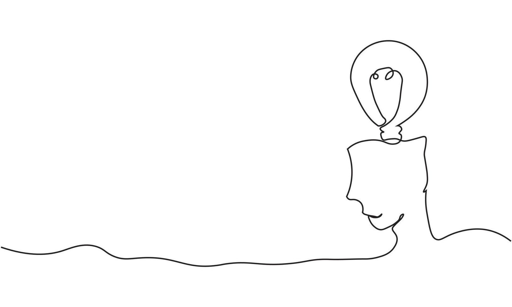 dessin continu d'une ligne de tête humaine avec ampoule. illustration vectorielle du thème scientifique et de la bibliothèque de l'inspiration et de l'innovation vecteur
