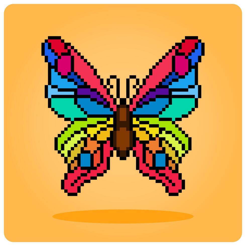 Papillon coloré pixel 8 bits. animaux pour point de croix en illustration vectorielle. vecteur