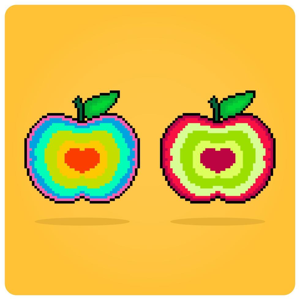 Pomme pixel 8 bits. pixels de fruits pour les actifs de jeu en illustration vectorielle. vecteur
