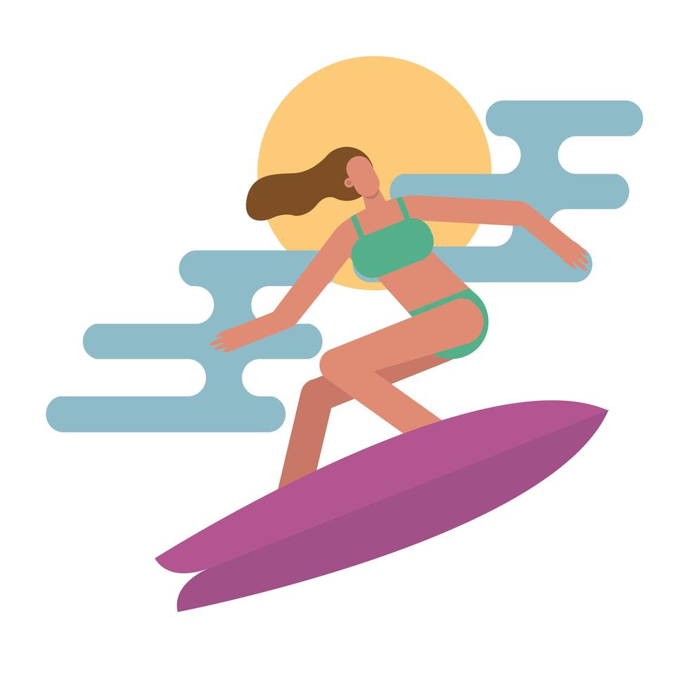 jeune femme, porter, maillot de bain, et, surf vecteur
