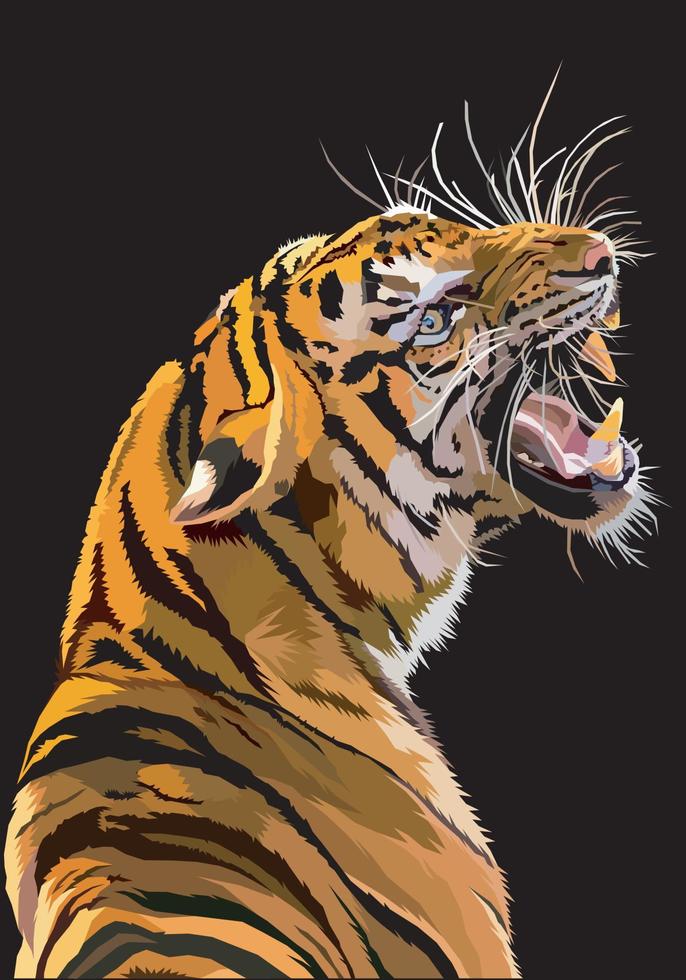 tigre isolé sur fond noir. illustration vectorielle. vecteur