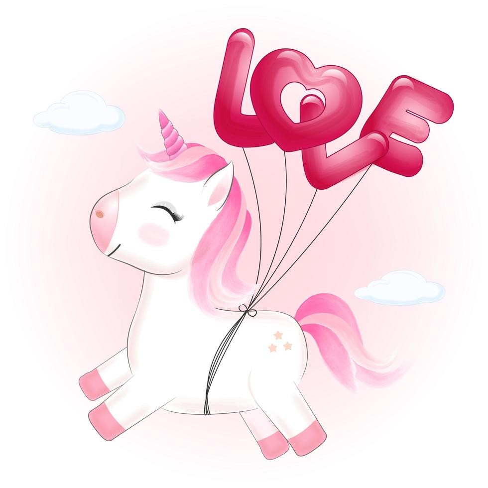 licorne et ballons orthographe amour vecteur